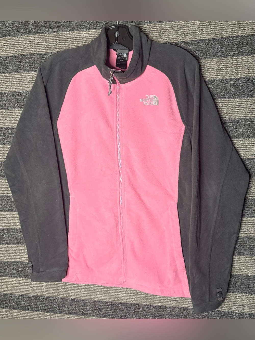 The North Face Women’s Pink and Dark Grey Zip-Up Fleece Jacket Large EUC